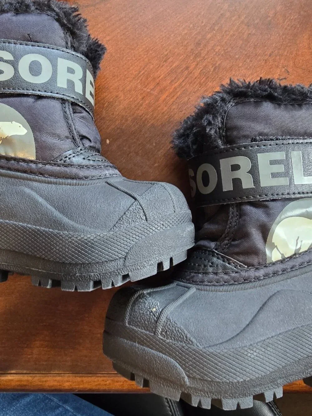 Sorel Youth Toddler Black Snow Boots Faux Fur Polar Bear Size 5 GUC